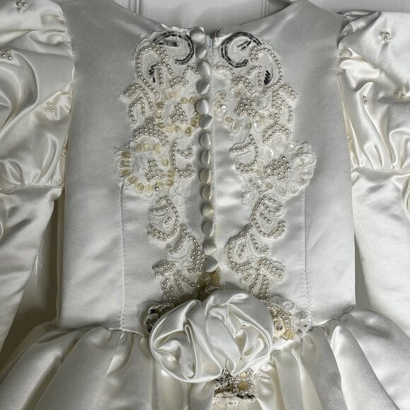 White Satin Girls Dress W/ Embroidered Lace & Beaded Wedding baptism - Picture 14 of 14